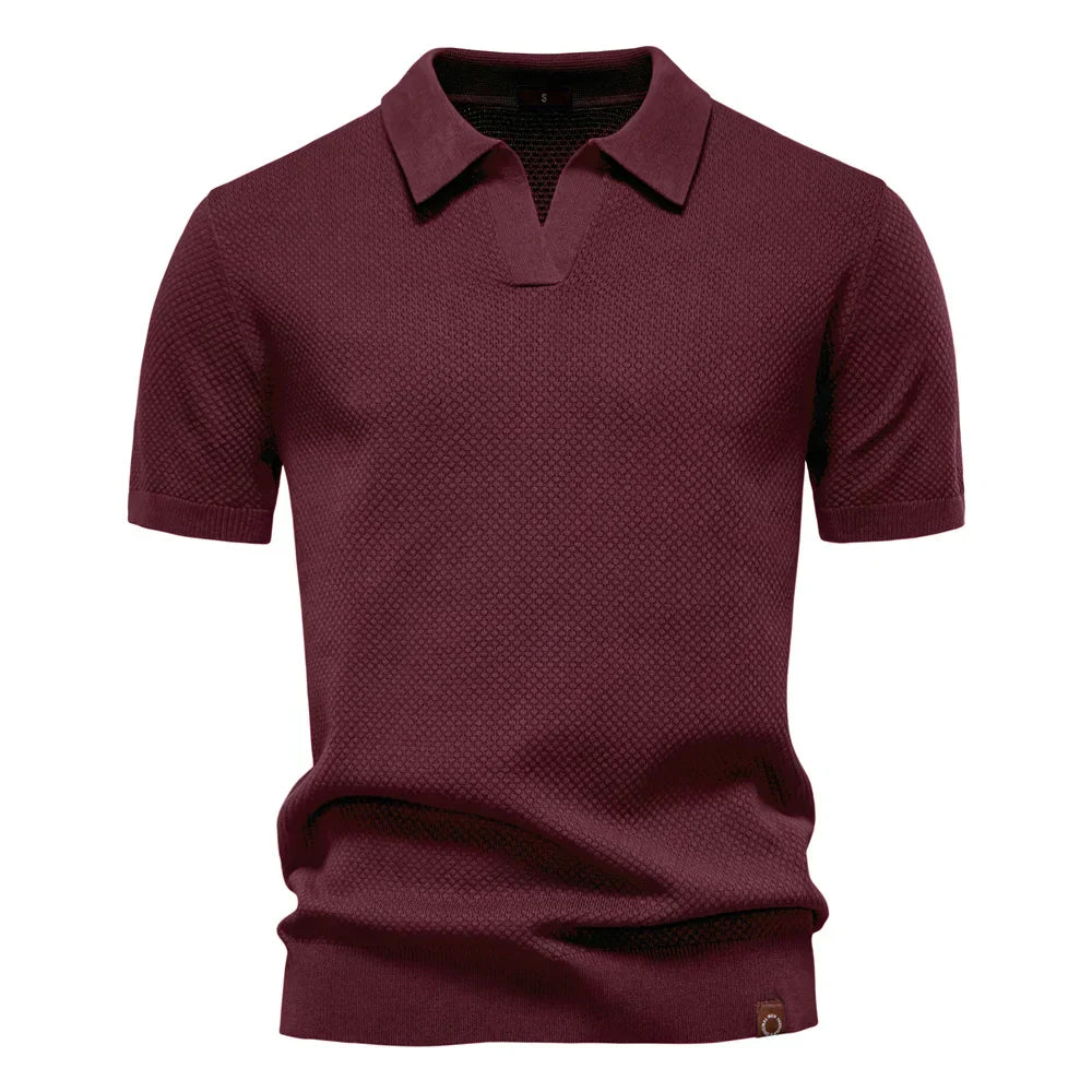 Textured Knit Open Collar Polo Shirt Men