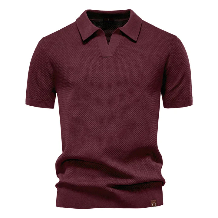 Textured Knit Open Collar Polo Shirt Men