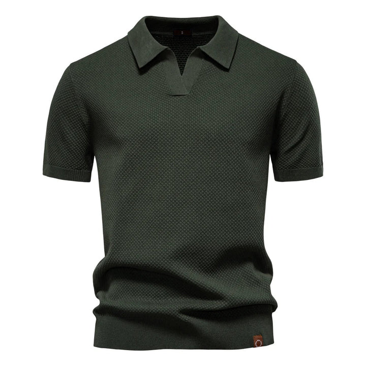 Textured Knit Open Collar Polo Shirt Men