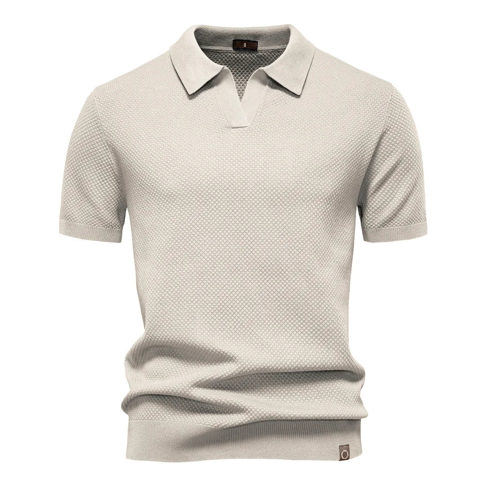 Textured Knit Open Collar Polo Shirt Men