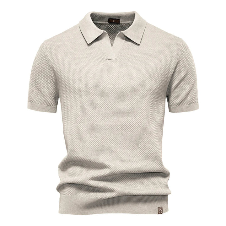 Textured Knit Open Collar Polo Shirt Men