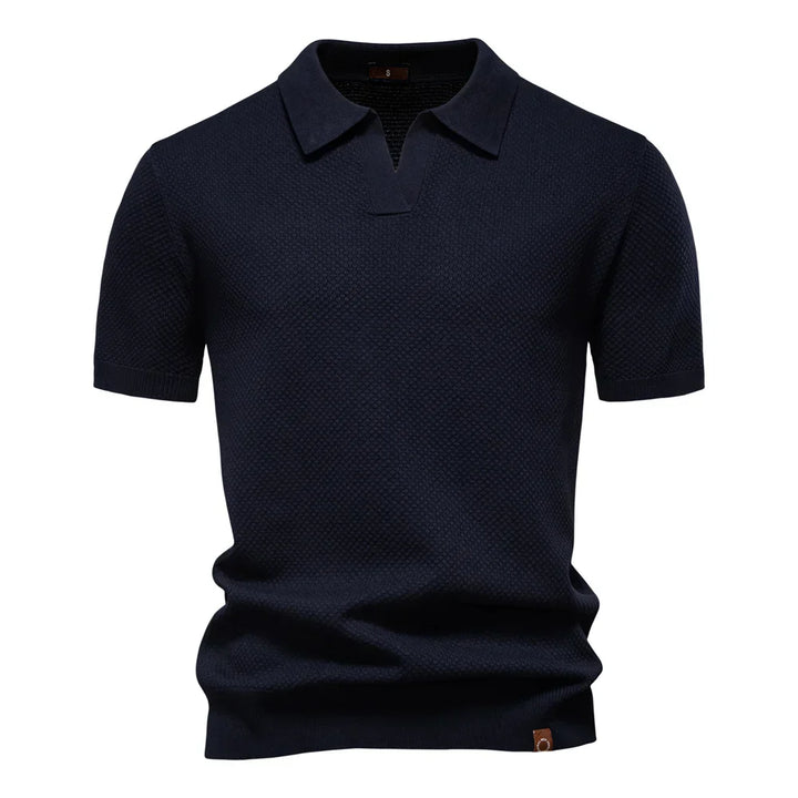 Textured Knit Open Collar Polo Shirt Men