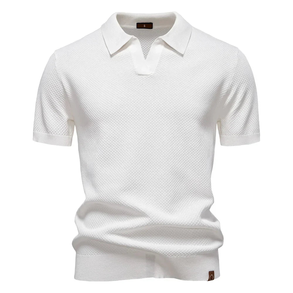 Textured Knit Open Collar Polo Shirt Men