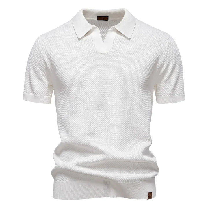 Textured Knit Open Collar Polo Shirt Men