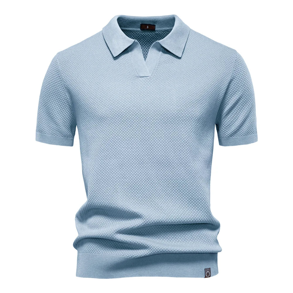 Textured Knit Open Collar Polo Shirt Men