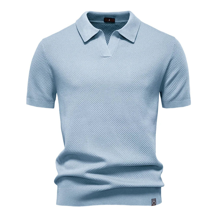 Textured Knit Open Collar Polo Shirt Men