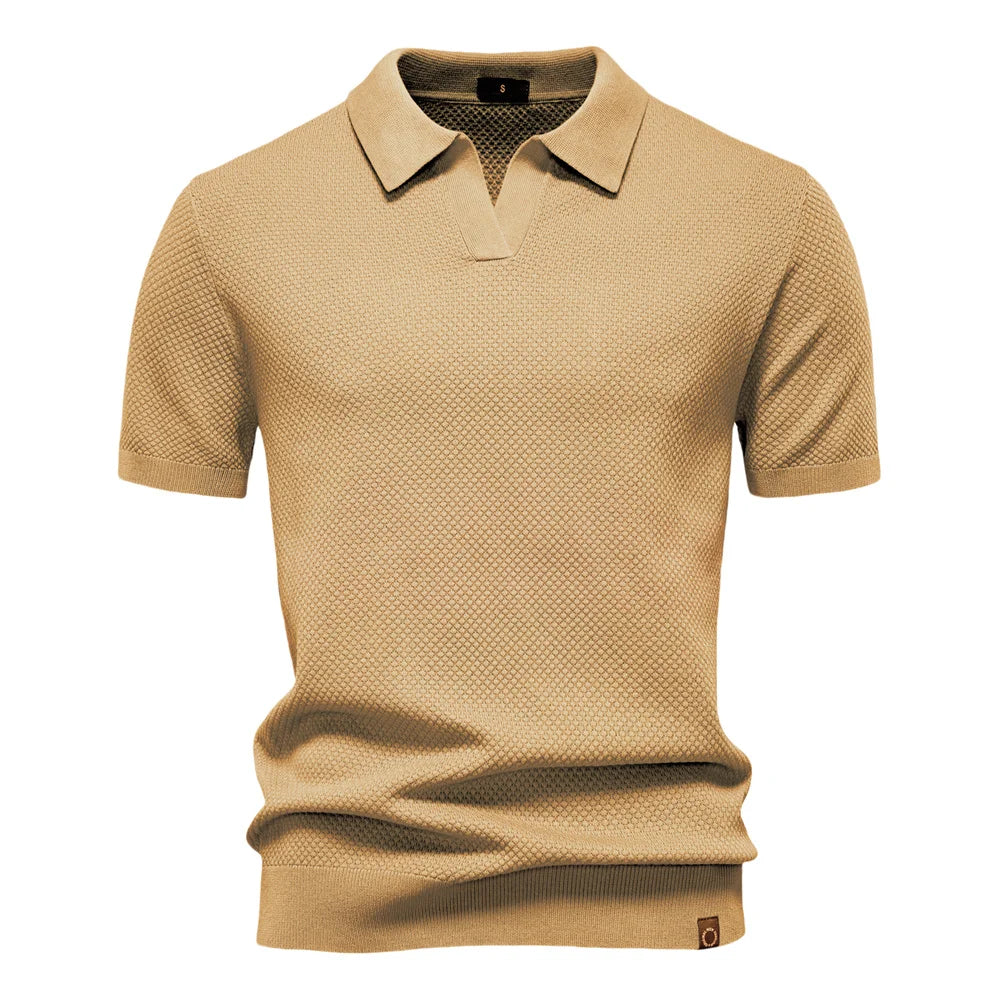 Textured Knit Open Collar Polo Shirt Men