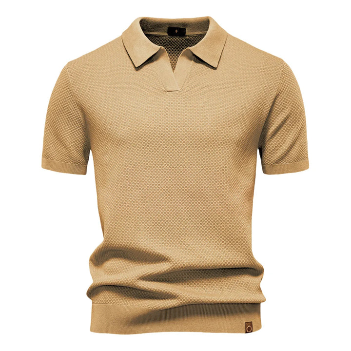 Textured Knit Open Collar Polo Shirt Men