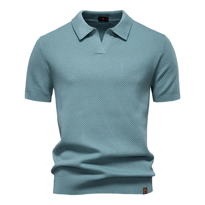 Textured Knit Open Collar Polo Shirt Men