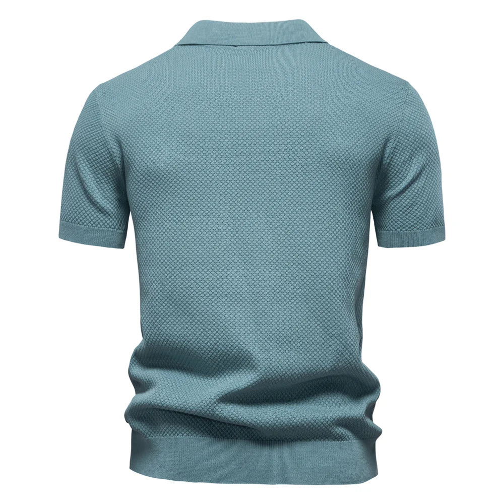 Textured Knit Open Collar Polo Shirt Men