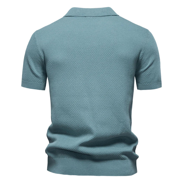Textured Knit Open Collar Polo Shirt Men