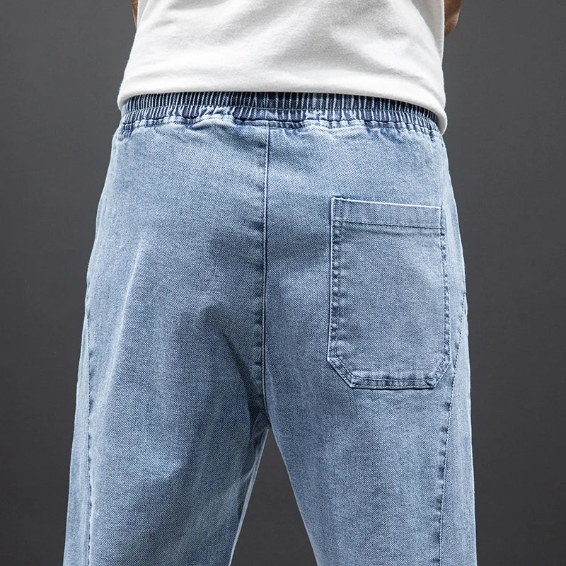 Denim Jogger Cuffed Casual Jeans - Drawstring Streetwear Fit