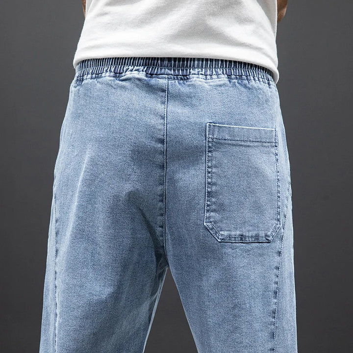 Denim Jogger Cuffed Casual Jeans - Drawstring Streetwear Fit