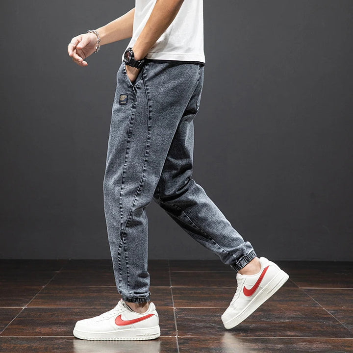 Denim Jogger Cuffed Casual Jeans - Drawstring Streetwear Fit