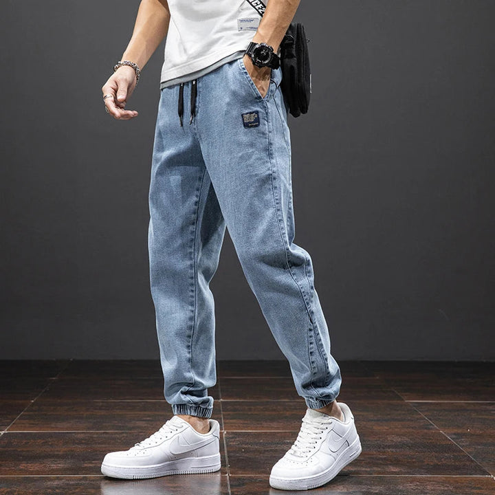 Denim Jogger Cuffed Casual Jeans - Drawstring Streetwear Fit