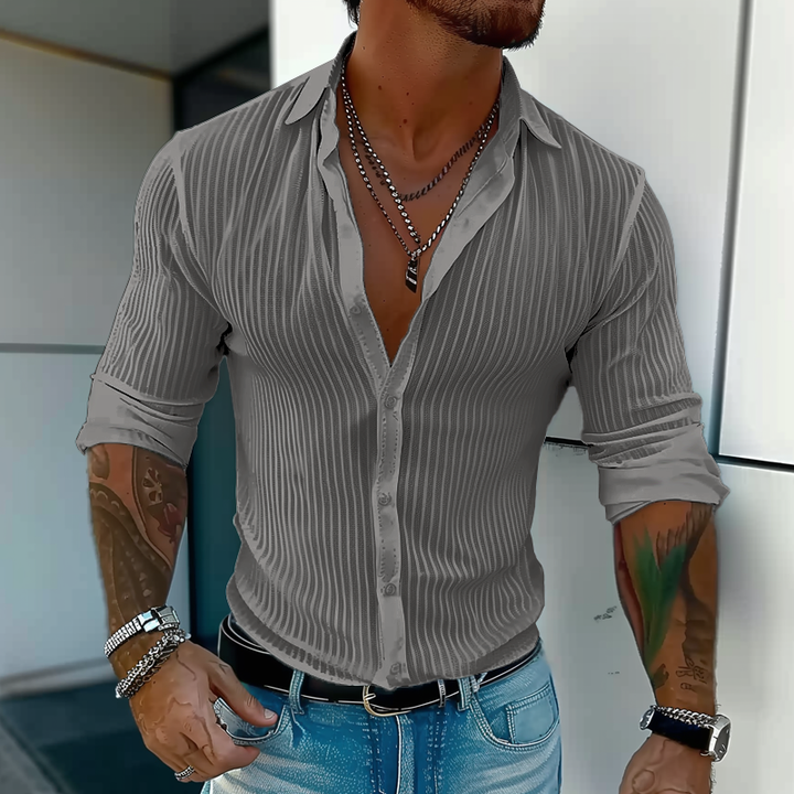 Ribbed Texture Muscle Fit Long Sleeve Shirt Men