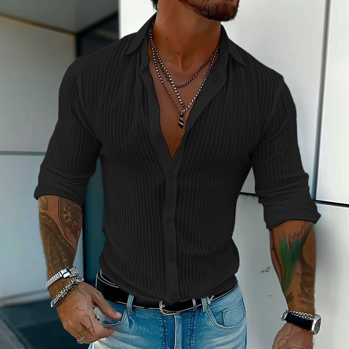 Ribbed Texture Muscle Fit Long Sleeve Shirt Men
