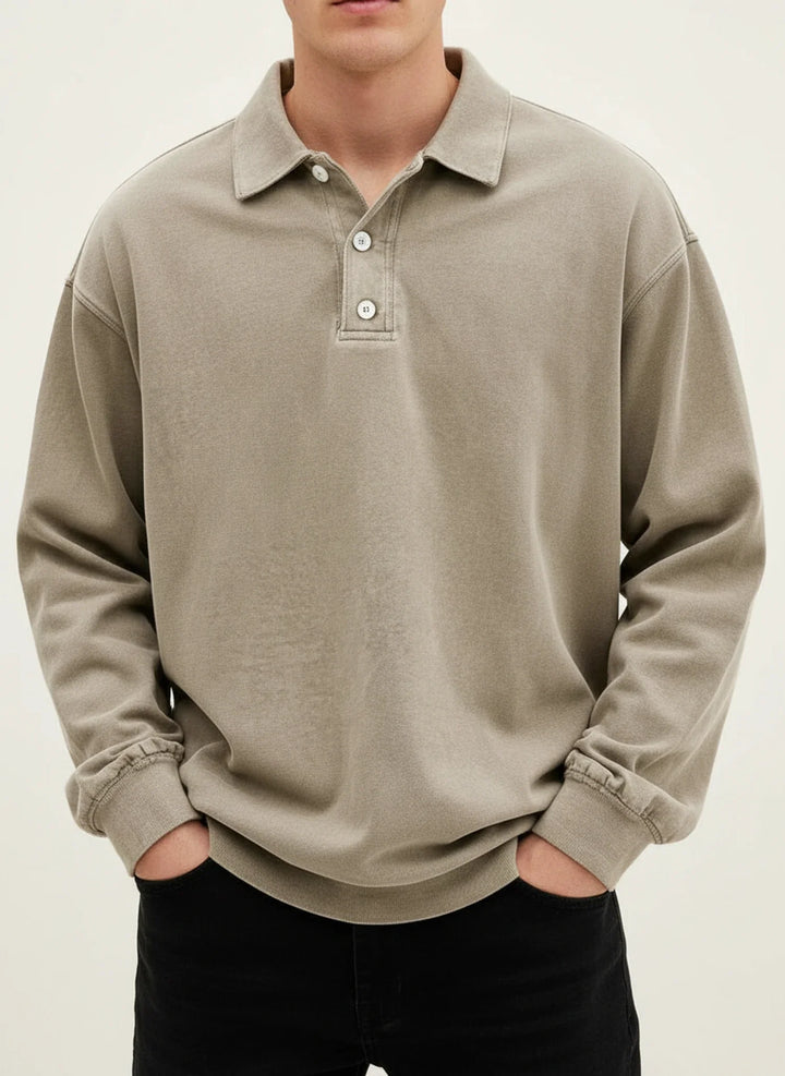 Oversized Washed Long Sleeve Polo Sweatshirt Men