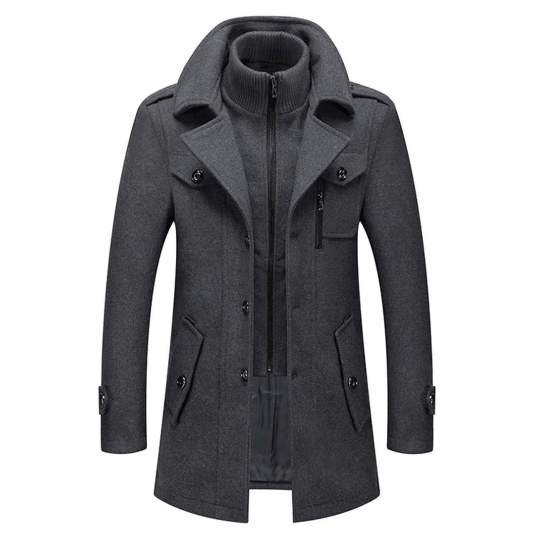 Caleb | Men's Wool Blend Double-Collar Overcoat