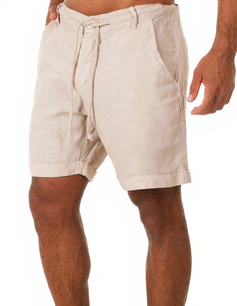 Drawstring Waist Cuffed Hem Relaxed Fit Summer Linen Shorts
