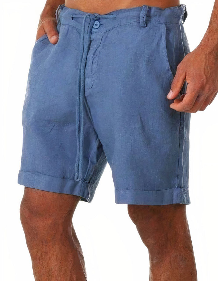 Drawstring Waist Cuffed Hem Relaxed Fit Summer Linen Shorts
