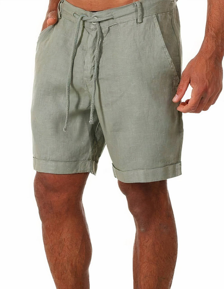 Drawstring Waist Cuffed Hem Relaxed Fit Summer Linen Shorts