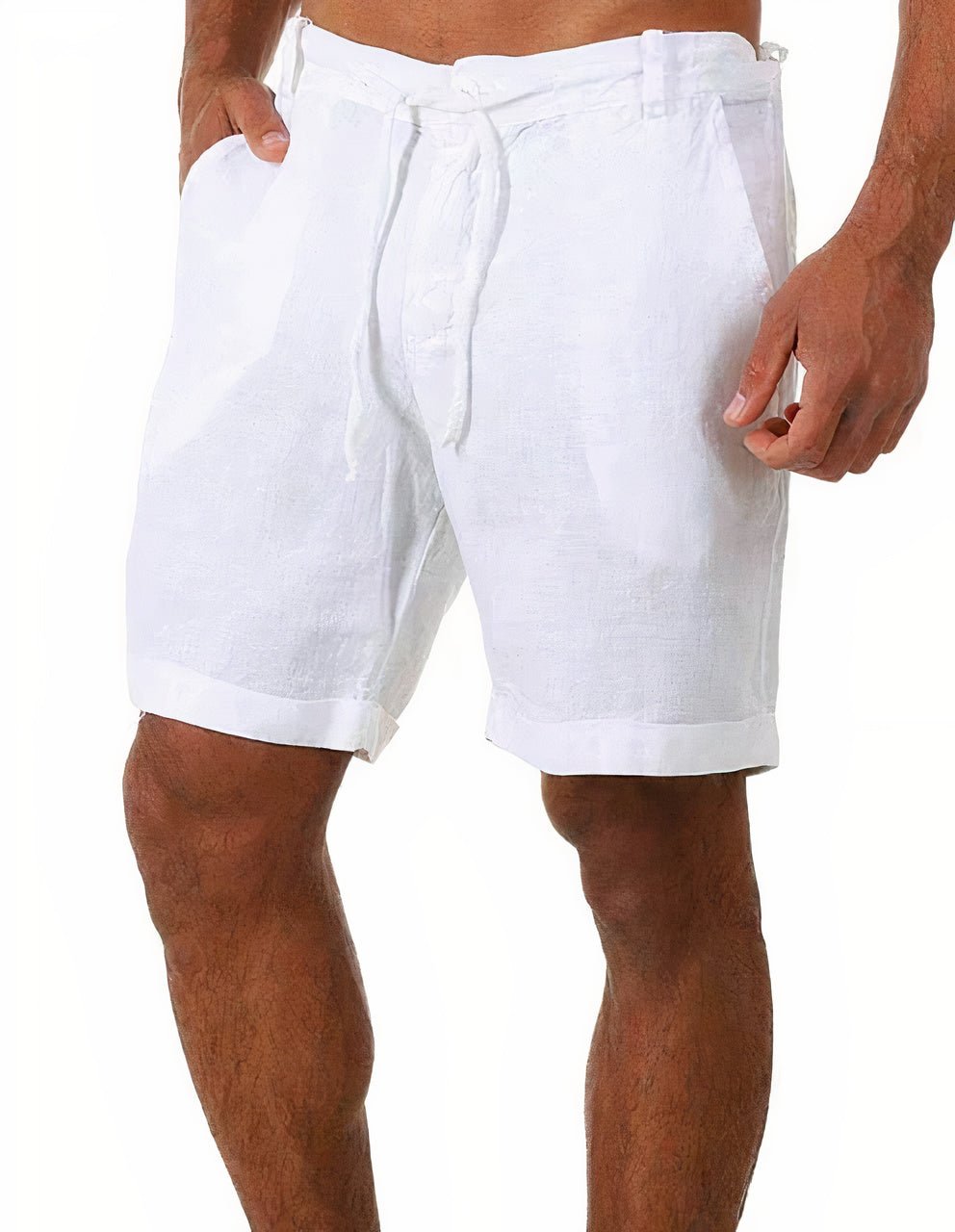 Drawstring Waist Cuffed Hem Relaxed Fit Summer Linen Shorts