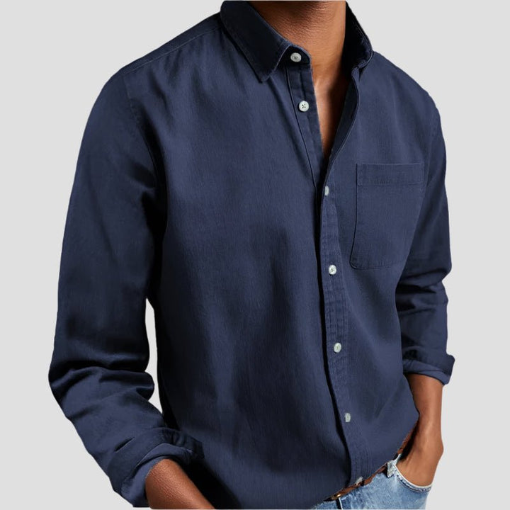 Chest Pocket Long Sleeve Casual Linen Shirt Men