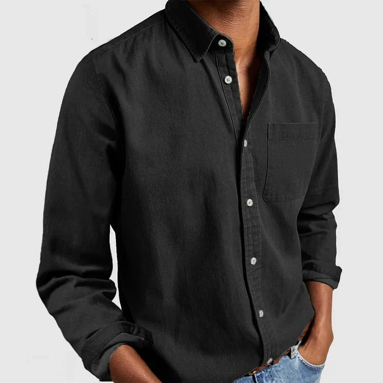 Chest Pocket Long Sleeve Casual Linen Shirt Men