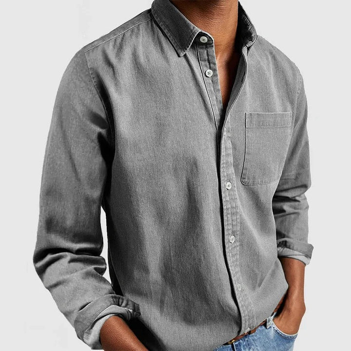 Chest Pocket Long Sleeve Casual Linen Shirt Men