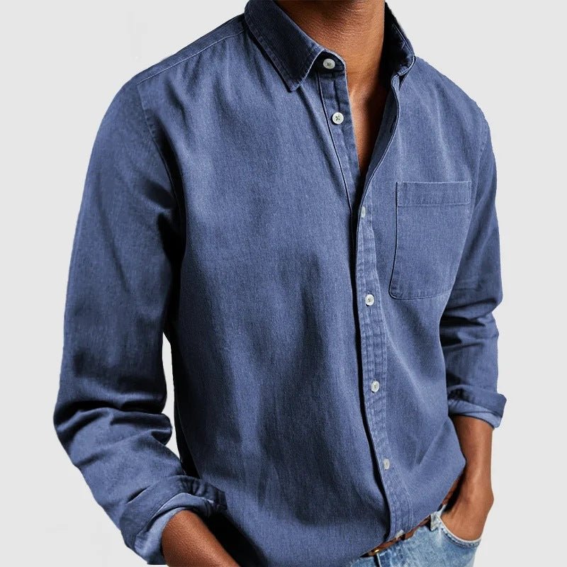 Chest Pocket Long Sleeve Casual Linen Shirt Men