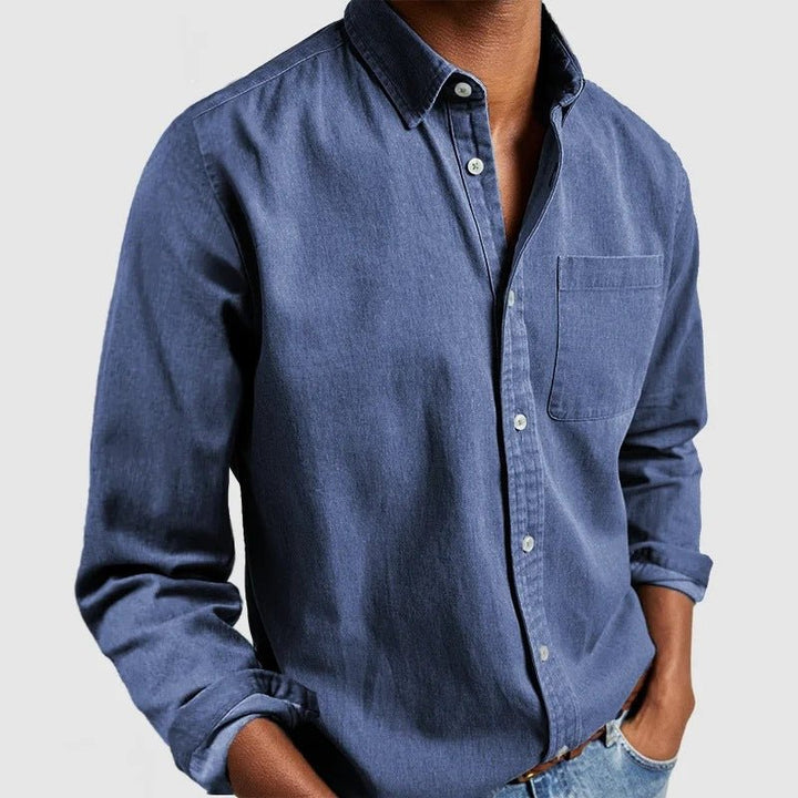 Chest Pocket Long Sleeve Casual Linen Shirt Men