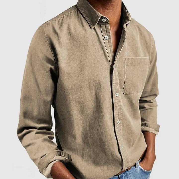 Chest Pocket Long Sleeve Casual Linen Shirt Men
