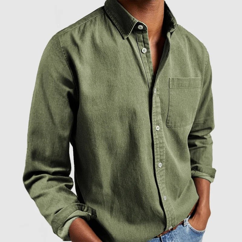 Chest Pocket Long Sleeve Casual Linen Shirt Men