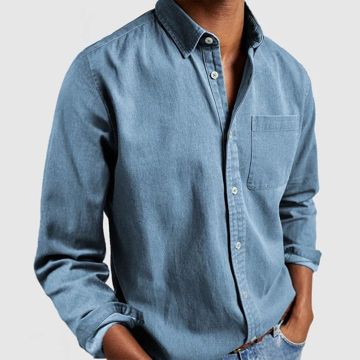Chest Pocket Long Sleeve Casual Linen Shirt Men