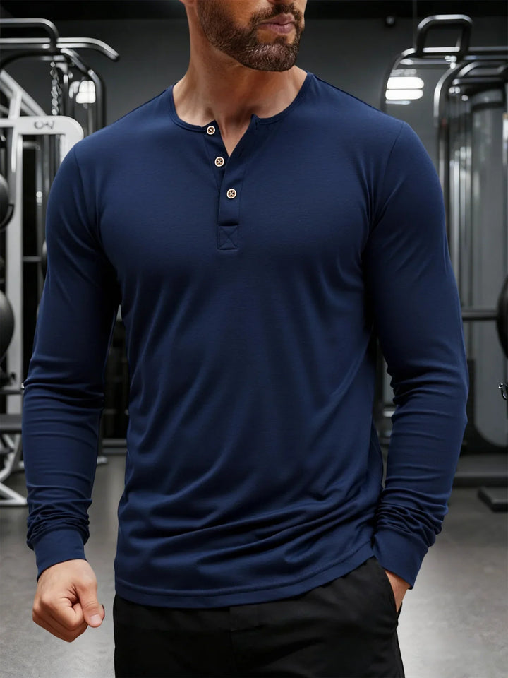 Long Sleeve Cotton Henley Top Men