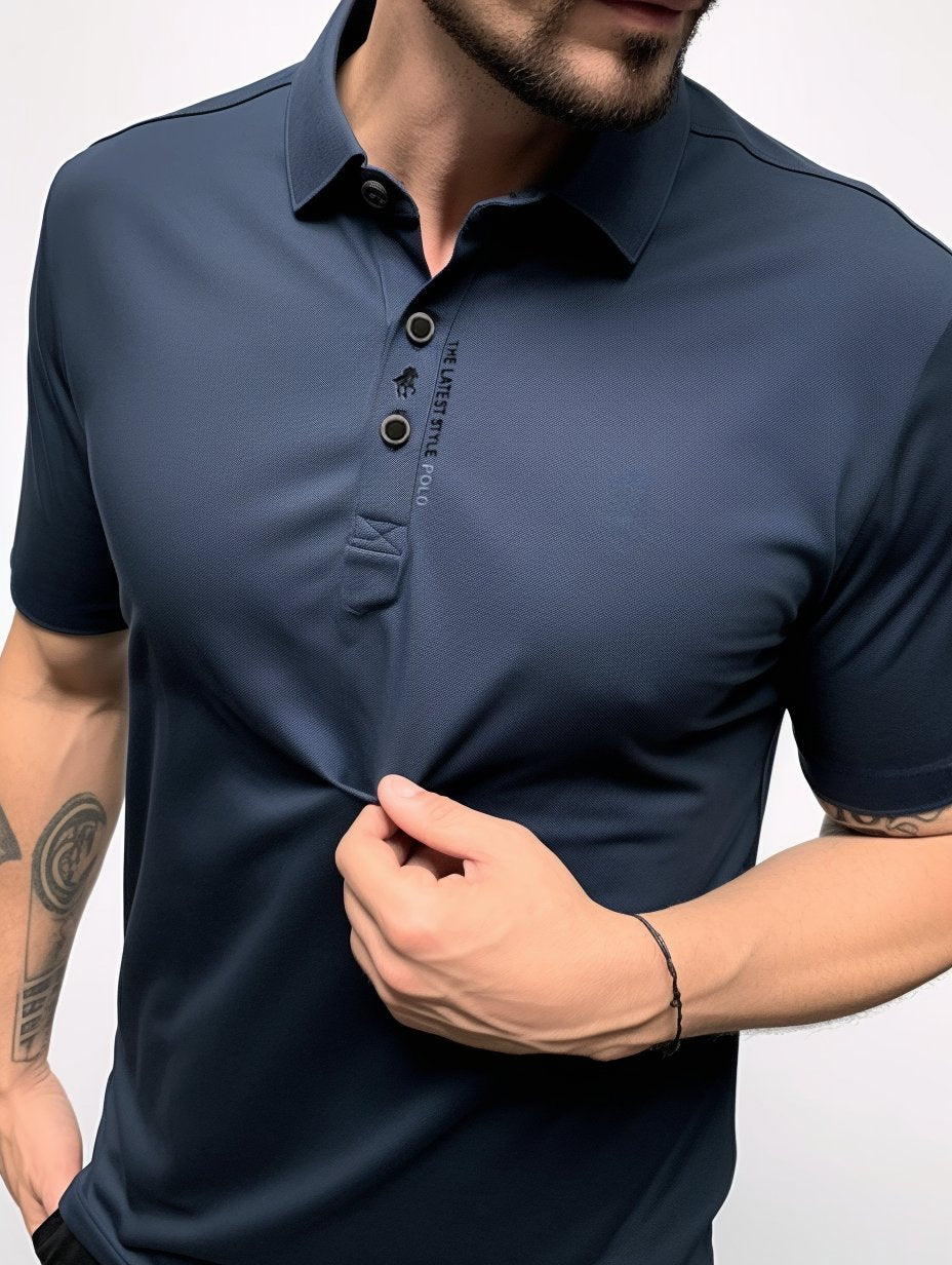 Tonal Button Placket Stretch Pique Slim Fit Polo Shirt
