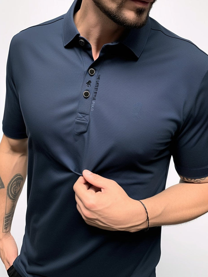 Tonal Button Placket Stretch Pique Slim Fit Polo Shirt