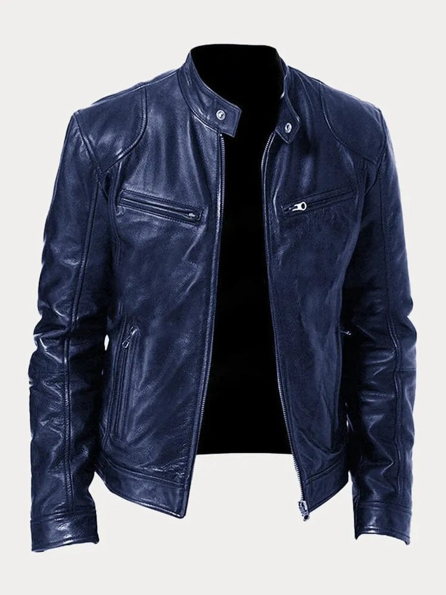 Henry | Men's PU Leather Slim-Fit Moto Jacket with Stand Collar