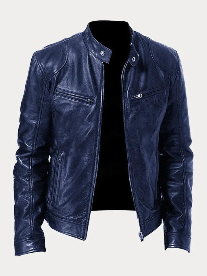 Henry | Men's PU Leather Slim-Fit Moto Jacket with Stand Collar