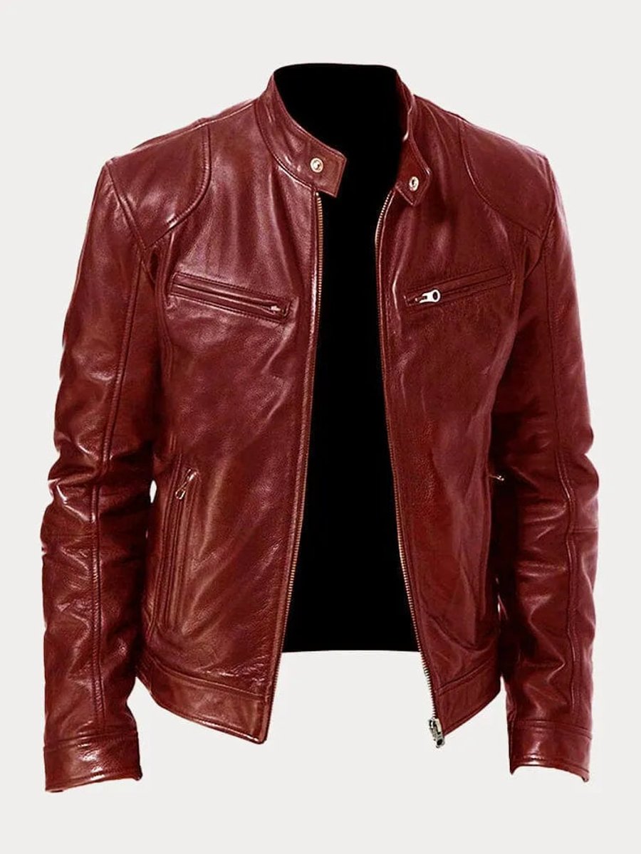 Henry | Men's PU Leather Slim-Fit Moto Jacket with Stand Collar