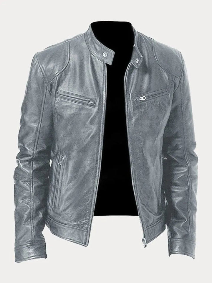 Henry | Men's PU Leather Slim-Fit Moto Jacket with Stand Collar
