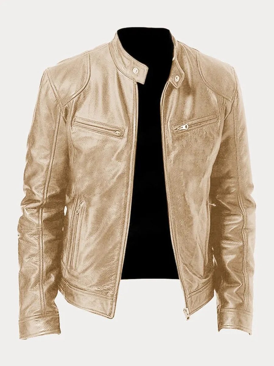 Henry | Men's PU Leather Slim-Fit Moto Jacket with Stand Collar