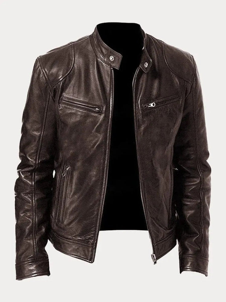 Henry | Men's PU Leather Slim-Fit Moto Jacket with Stand Collar