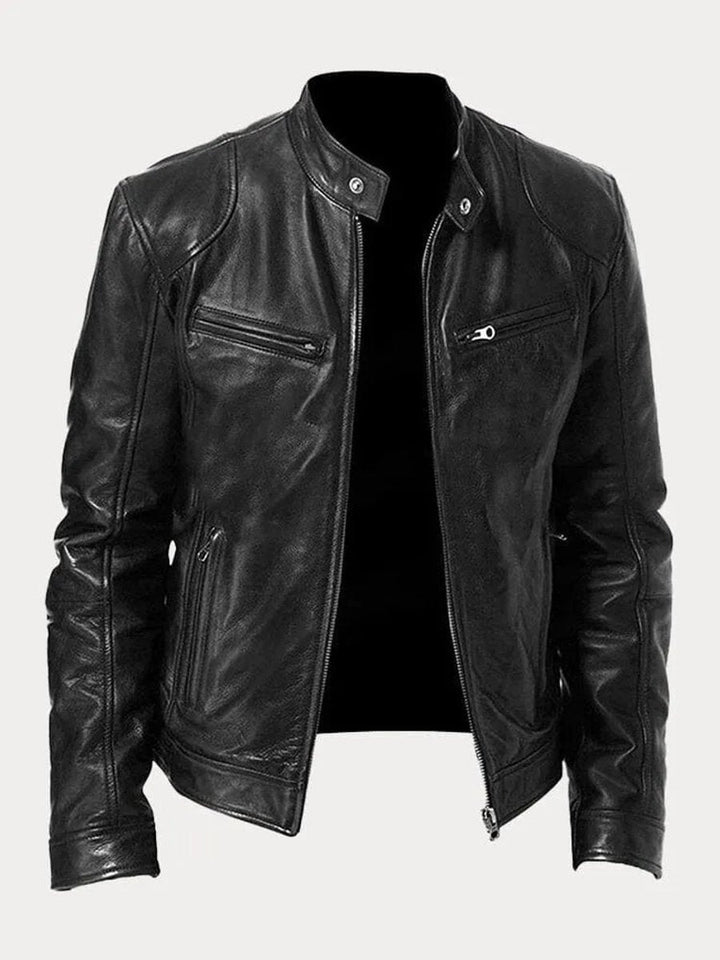 Henry | Men's PU Leather Slim-Fit Moto Jacket with Stand Collar