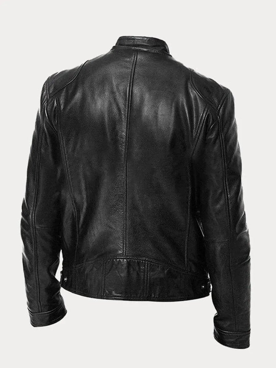 Henry | Men's PU Leather Slim-Fit Moto Jacket with Stand Collar