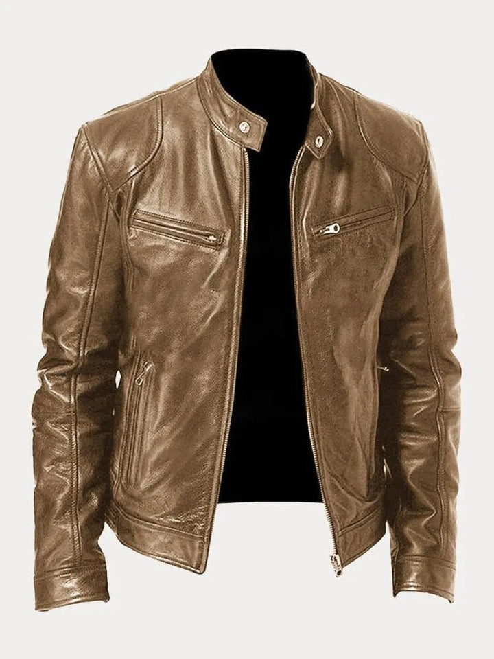 Henry | Men's PU Leather Slim-Fit Moto Jacket with Stand Collar