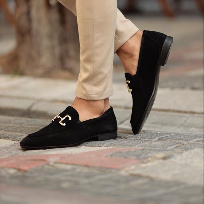 Suede Gold Horsebit Slip On Smart Casual Loafer