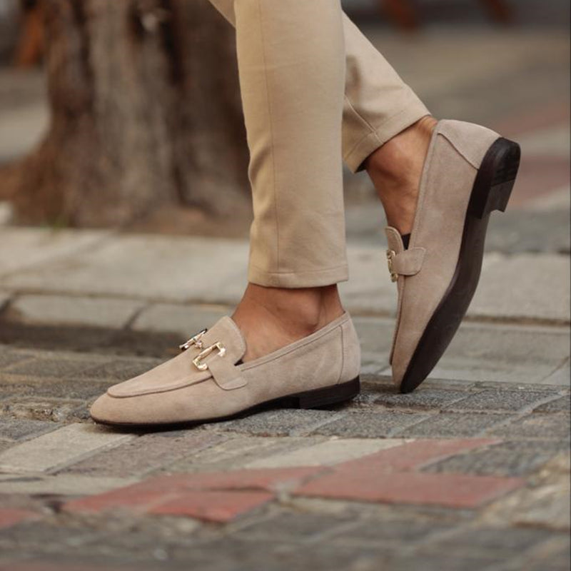 Suede Gold Horsebit Slip On Smart Casual Loafer