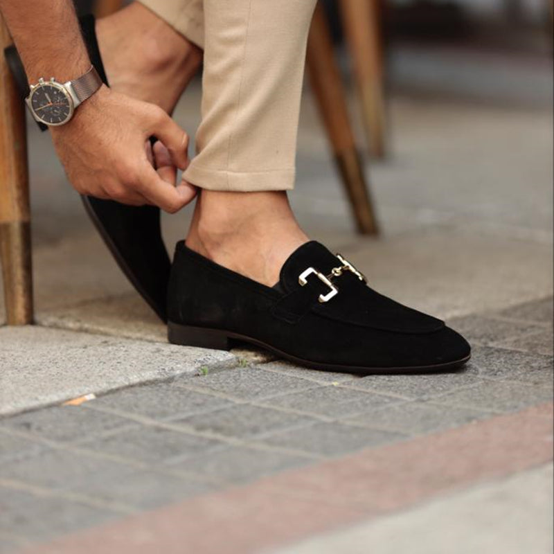 Suede Gold Horsebit Slip On Smart Casual Loafer
